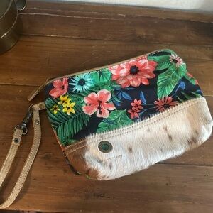 Myra Bag - Cosmetic Bag Hawaiian Print with Cowhide